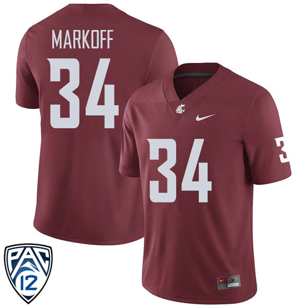 Men #34 Clay Markoff Washington State Cougars College Football Jerseys Sale-Crimson - Click Image to Close